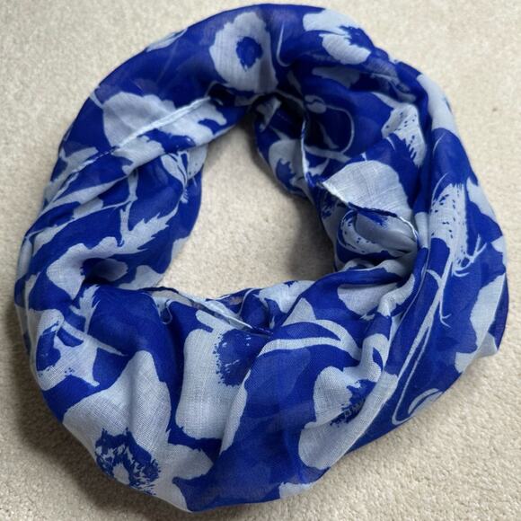 Blue and White Poppy Floral Infinity Scarf - Picture 1 of 8